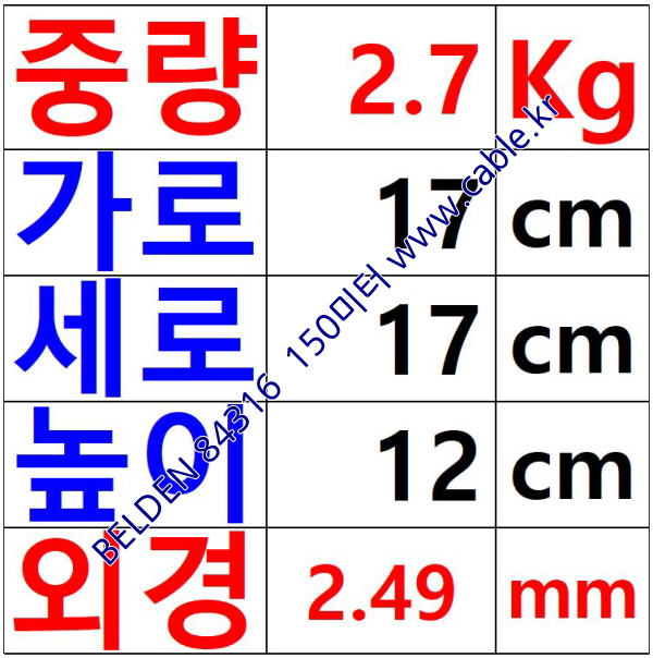 150m(롤) 벨덴84316 미터당 ₩17,740 벨덴케이블 84316 BELDEN 84316 1Coax 26AWG 브라운