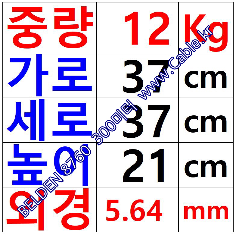 300m(롤) 벨덴8760 미터당 ₩2,170 벨덴케이블 8760 BELDEN 8760 2C 18AWG UL/CSA 300V계장용
