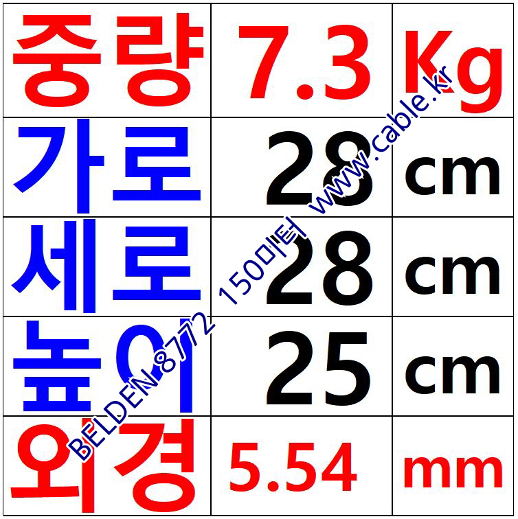 150m(롤) 벨덴8772 미터당 ₩2,770 벨덴케이블 8772 BELDEN 8772 3C 20AWG UL/CSA 300V계장용