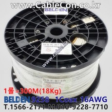 150m(롤 ₩663,000)  벨덴9258 미터당 ₩4,420 벨덴케이블 9258 BELDEN 9258 1C 16AWG RG-58 50옴 동축케이블 (화이트)