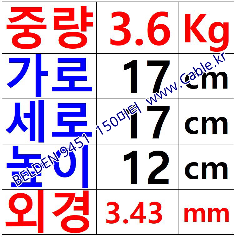 150m(롤) 벨덴9451 미터당 ₩1,730 벨덴케이블 9451 BELDEN 9451 1Pr 22AWG 라인레벨