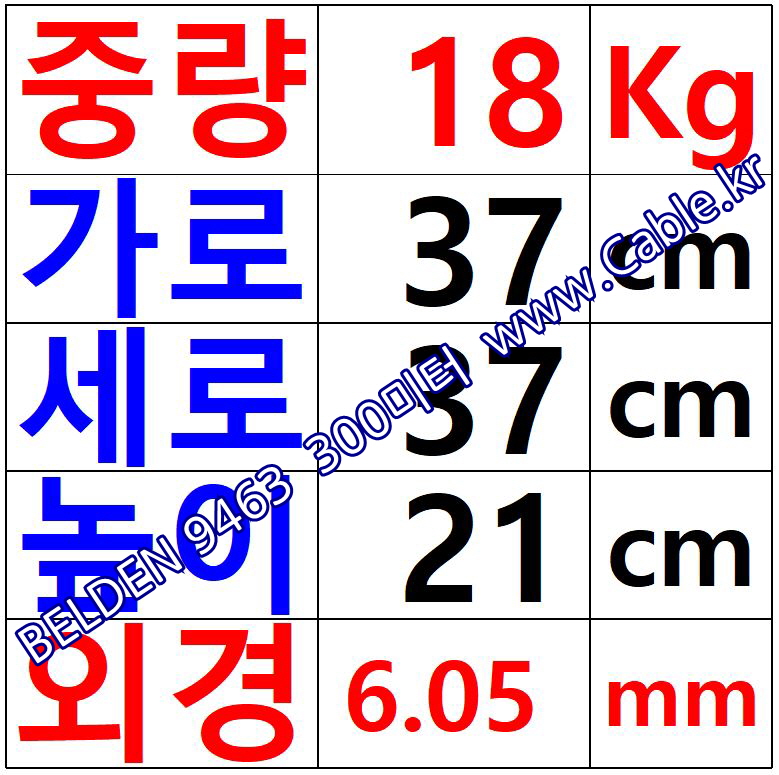 300m(롤) 벨덴9463 미터당 ₩4,210 벨덴케이블 9463 BELDEN 9463 1Pr 20AWG BLUE HOSE