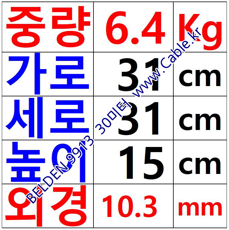 30m(롤) 벨덴9913 미터당 ₩9,900 벨덴케이블 9913 BELDEN 9913 1C 10AWG RG-8