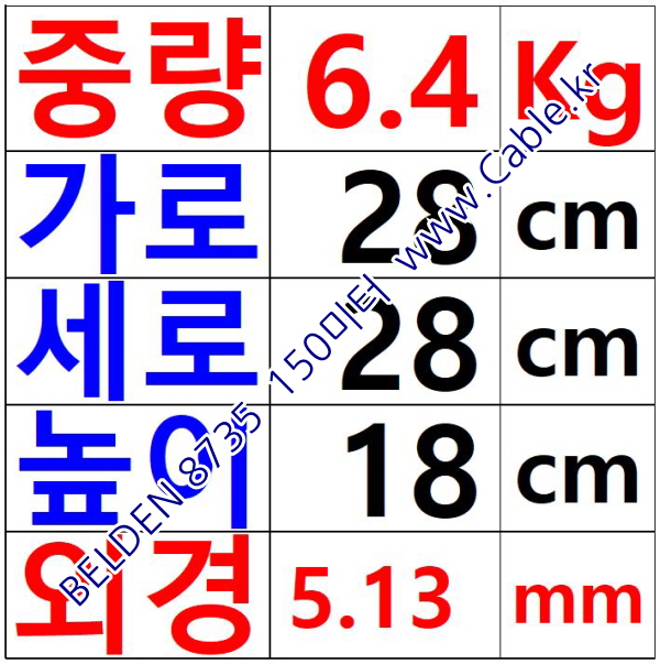 150m 벨덴8735 미터당 ₩6,930 벨덴케이블 8735 BELDEN 8735 3C 22AWG